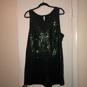Plus size dark green sequined romper